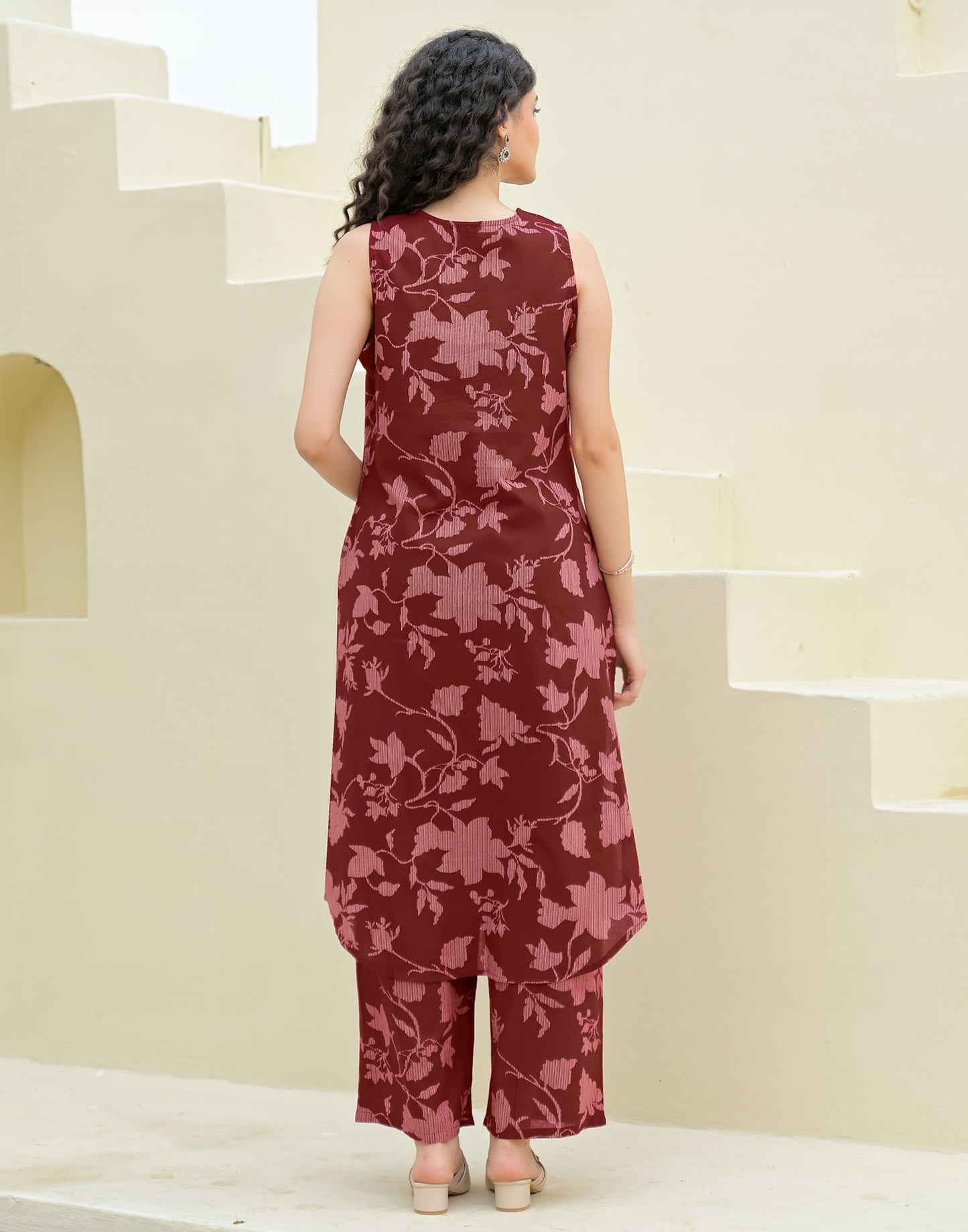 Cotton Printed V-Neck Co-ord Set