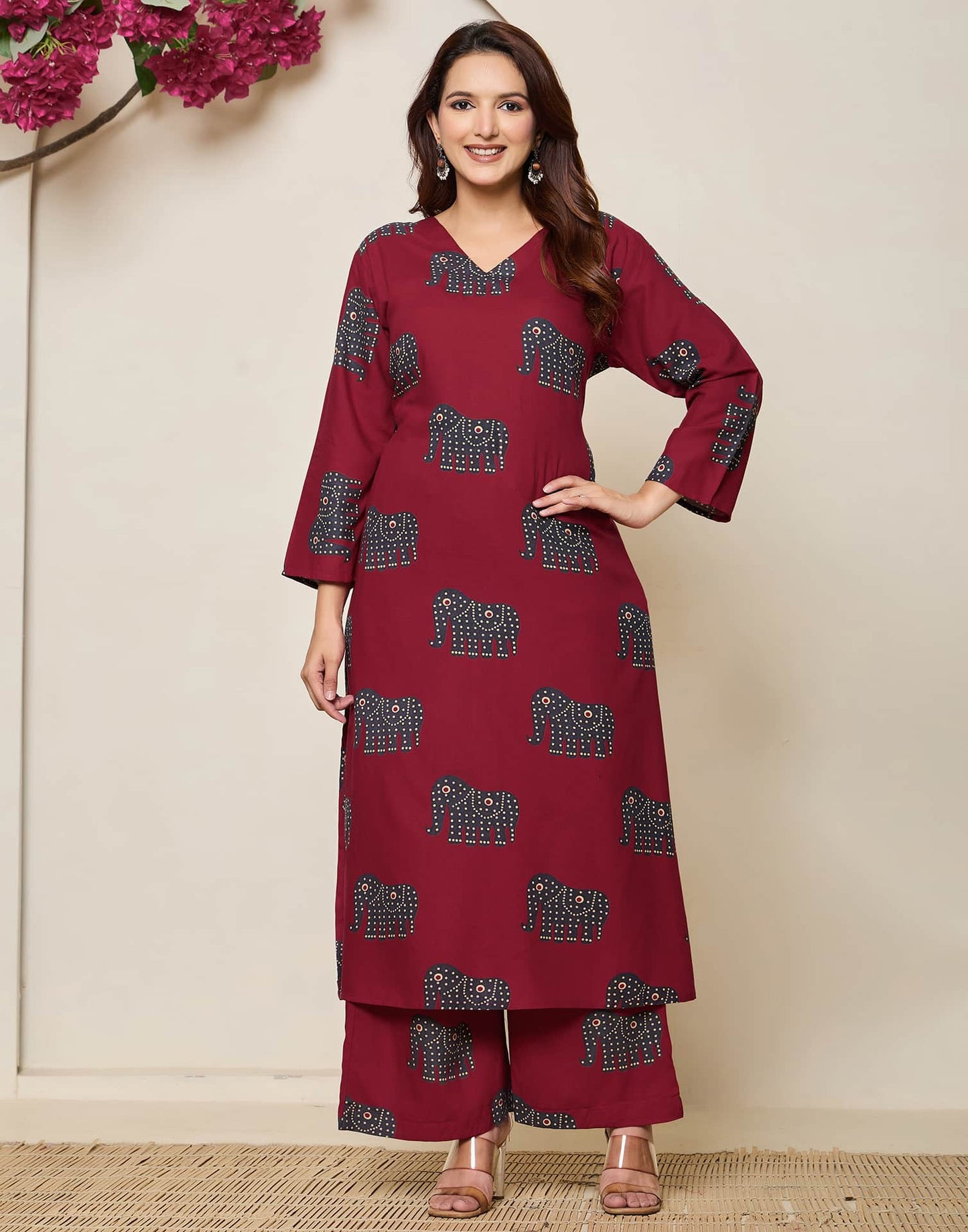 Cotton Printed V-Neck Co-ord Set