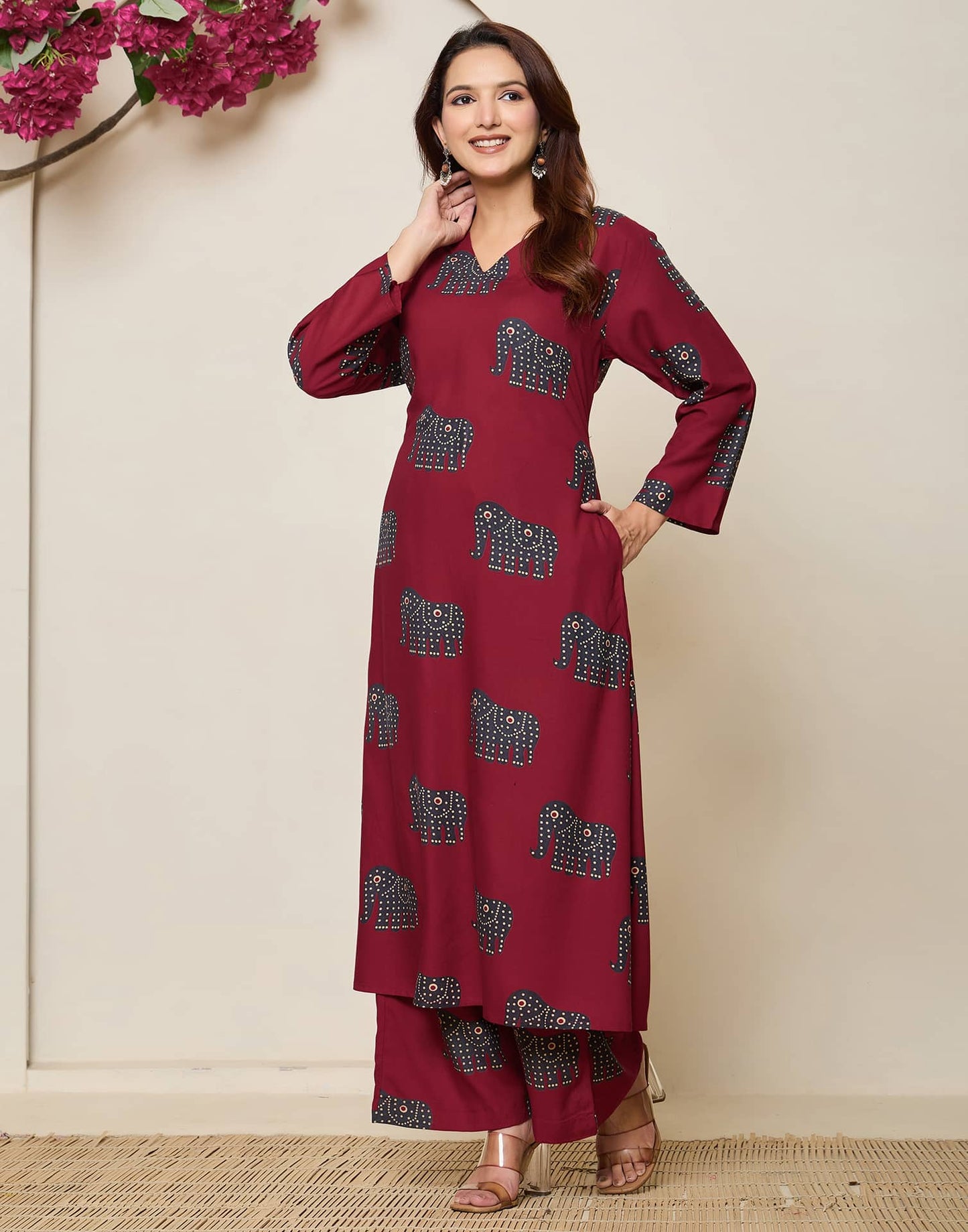 Cotton Printed V-Neck Co-ord Set