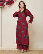 Cotton Printed V-Neck Co-ord Set
