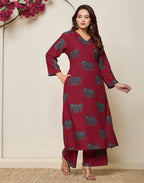 Cotton Printed V-Neck Co-ord Set