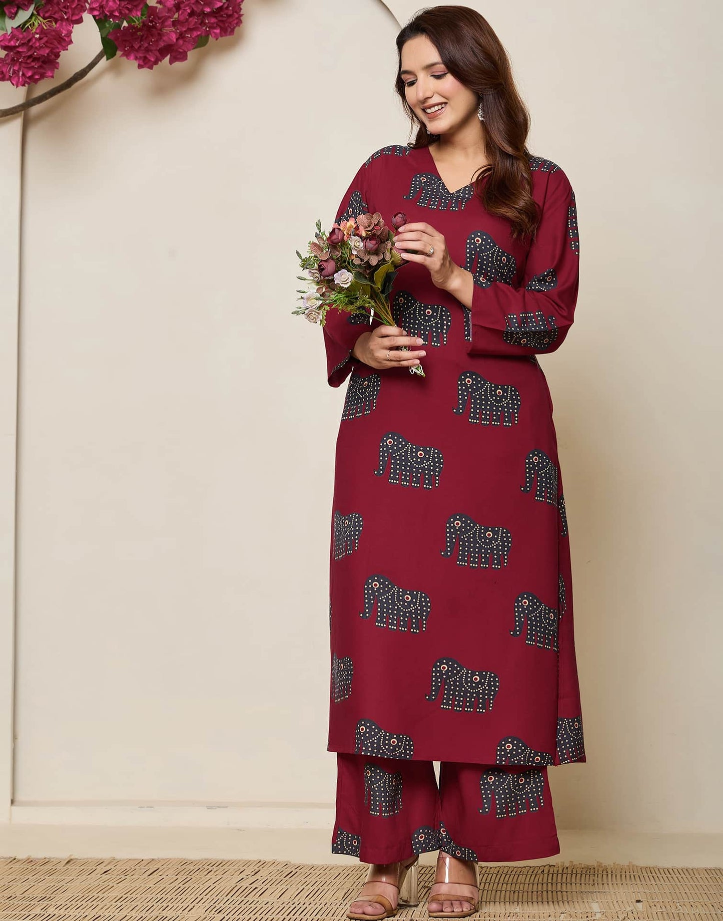 Cotton Printed V-Neck Co-ord Set