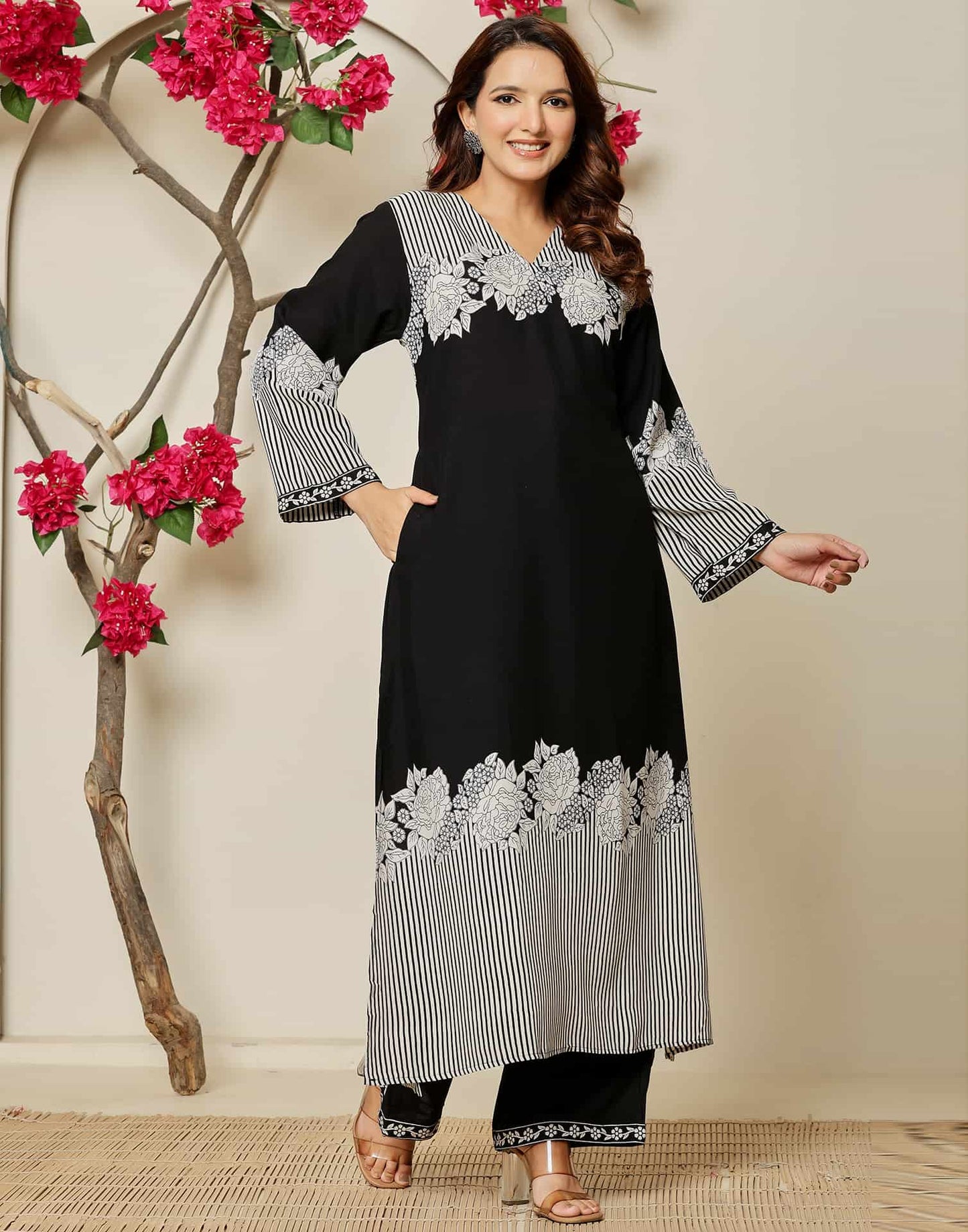 Cotton Printed V-Neck Co-ord Set