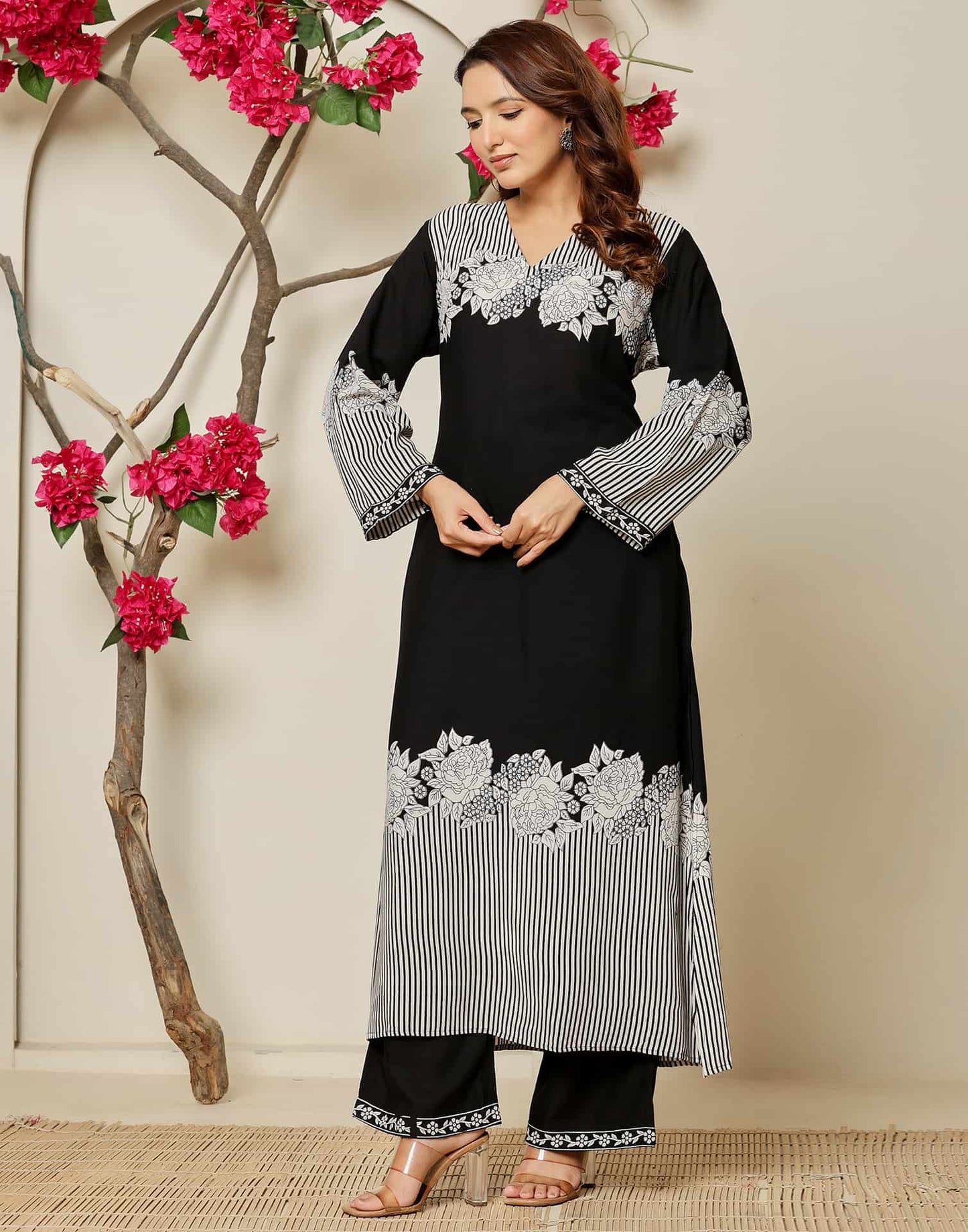 Cotton Printed V-Neck Co-ord Set