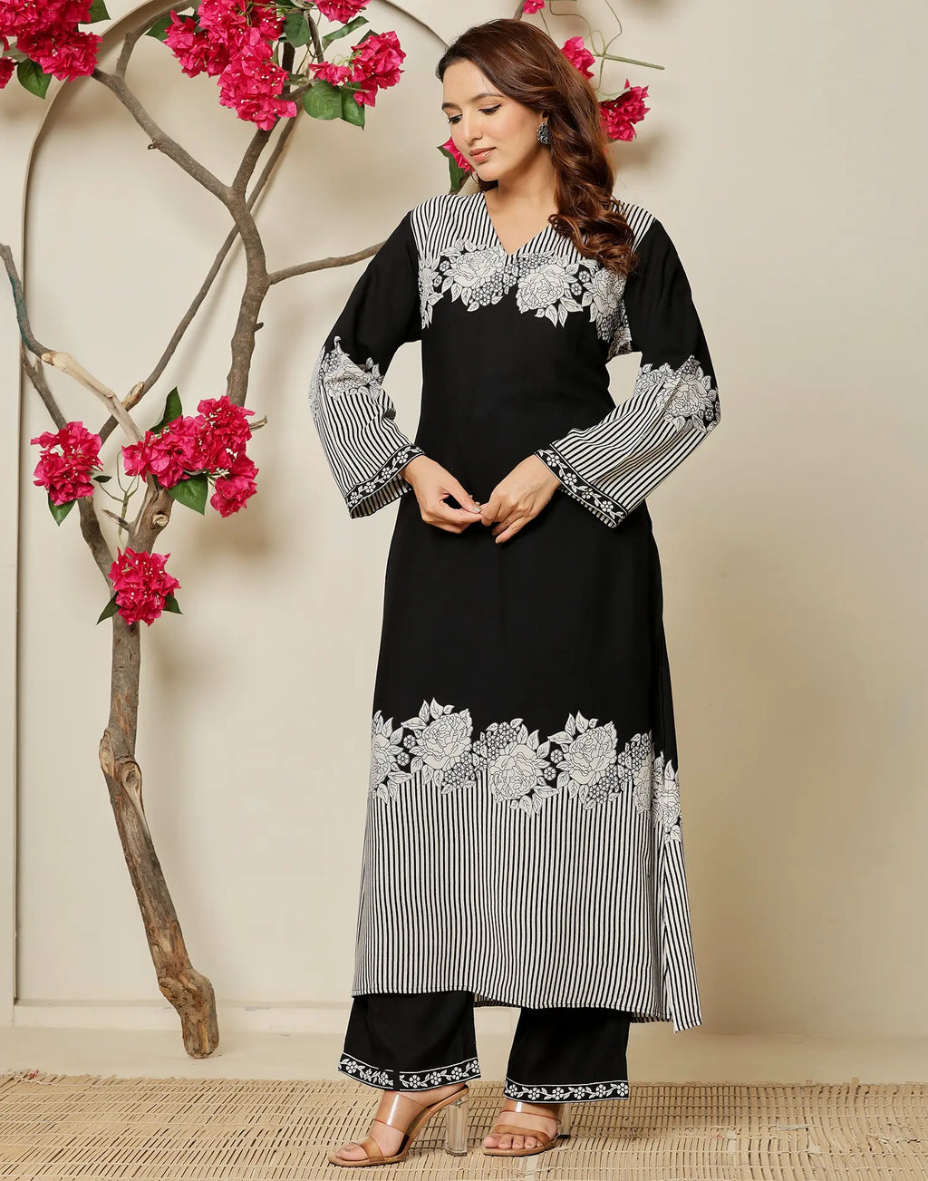 Cotton Printed V-Neck Co-ord Set