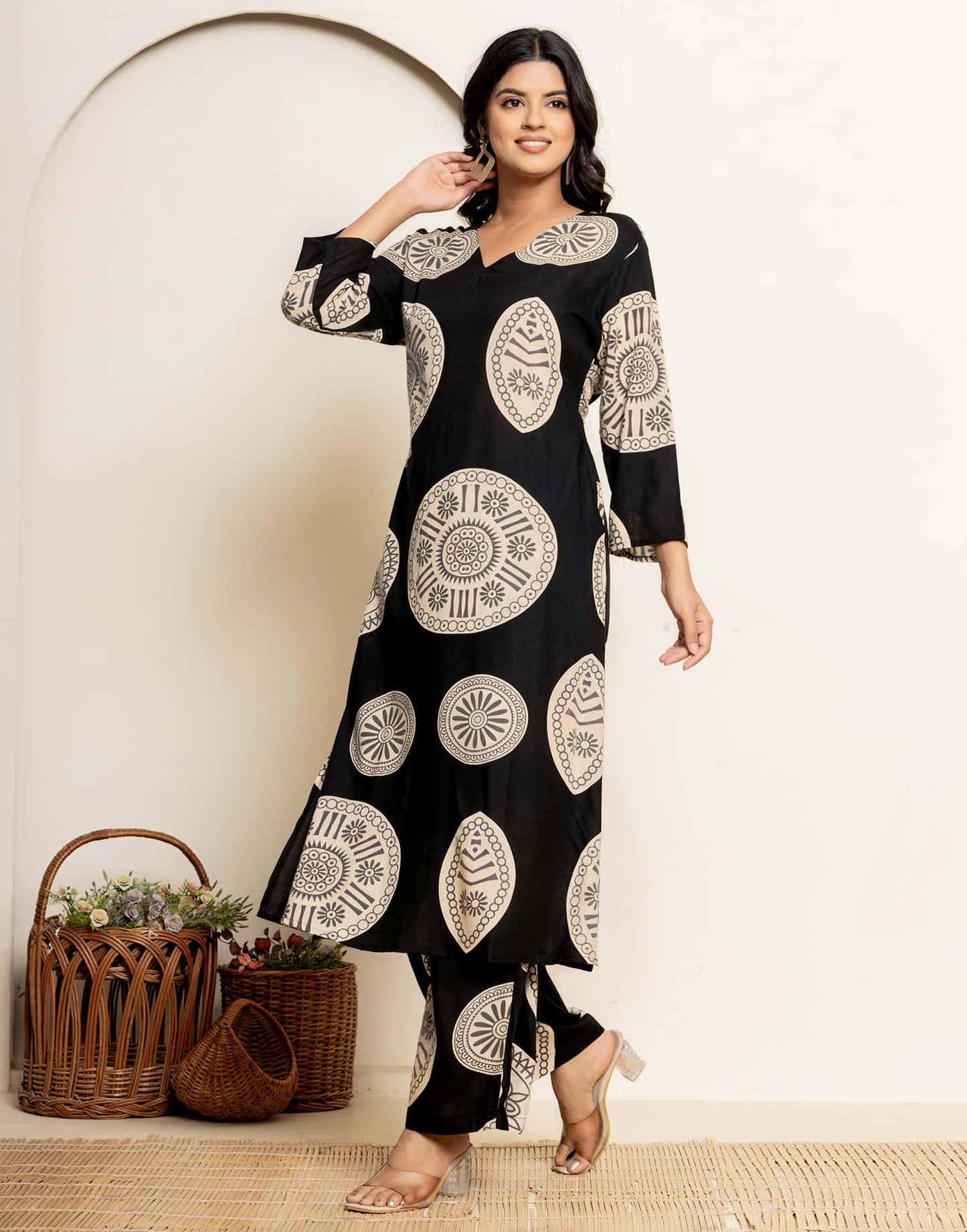 Cotton Printed V-Neck Co-ord Set