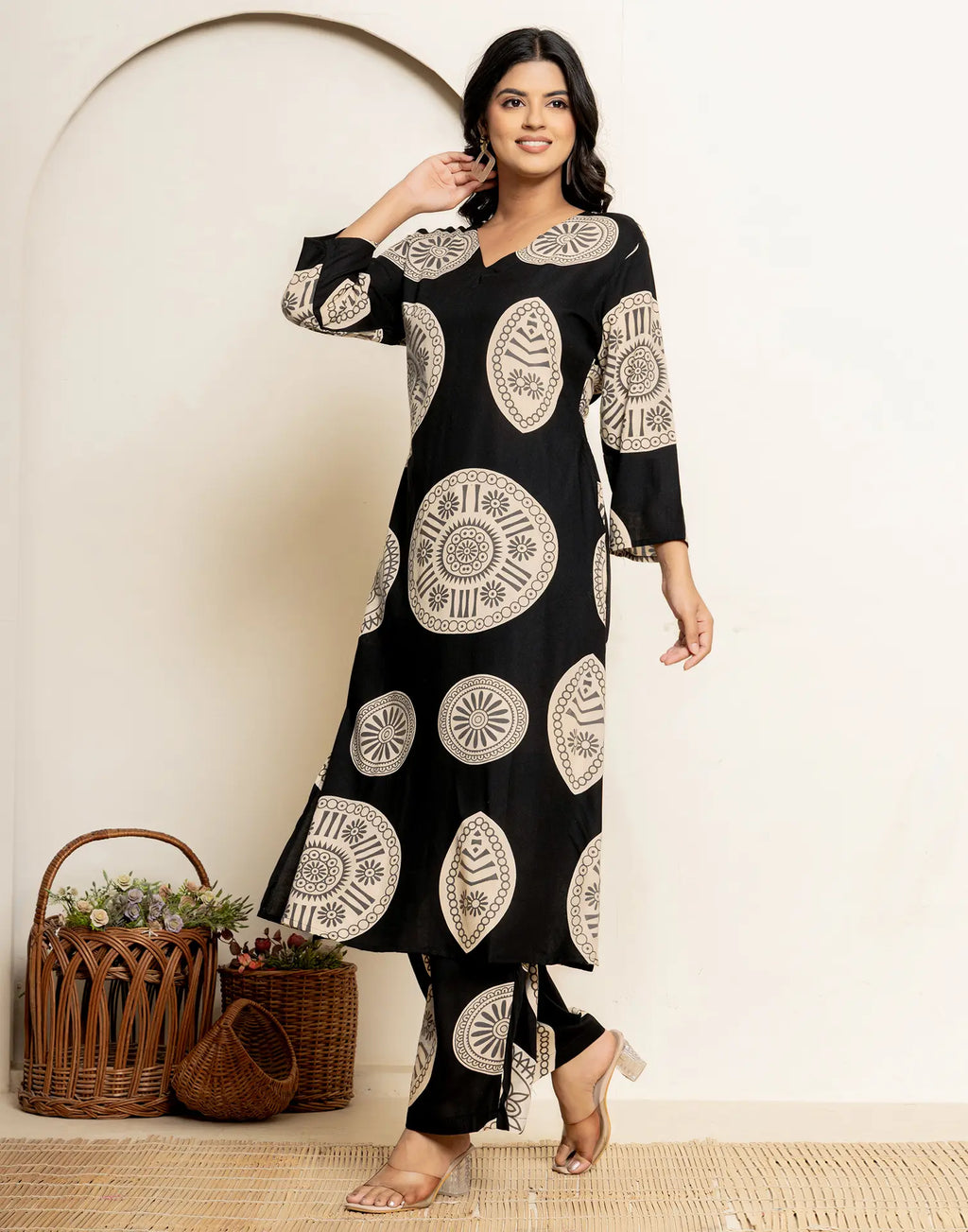 Cotton Printed V-Neck Co-ord Set