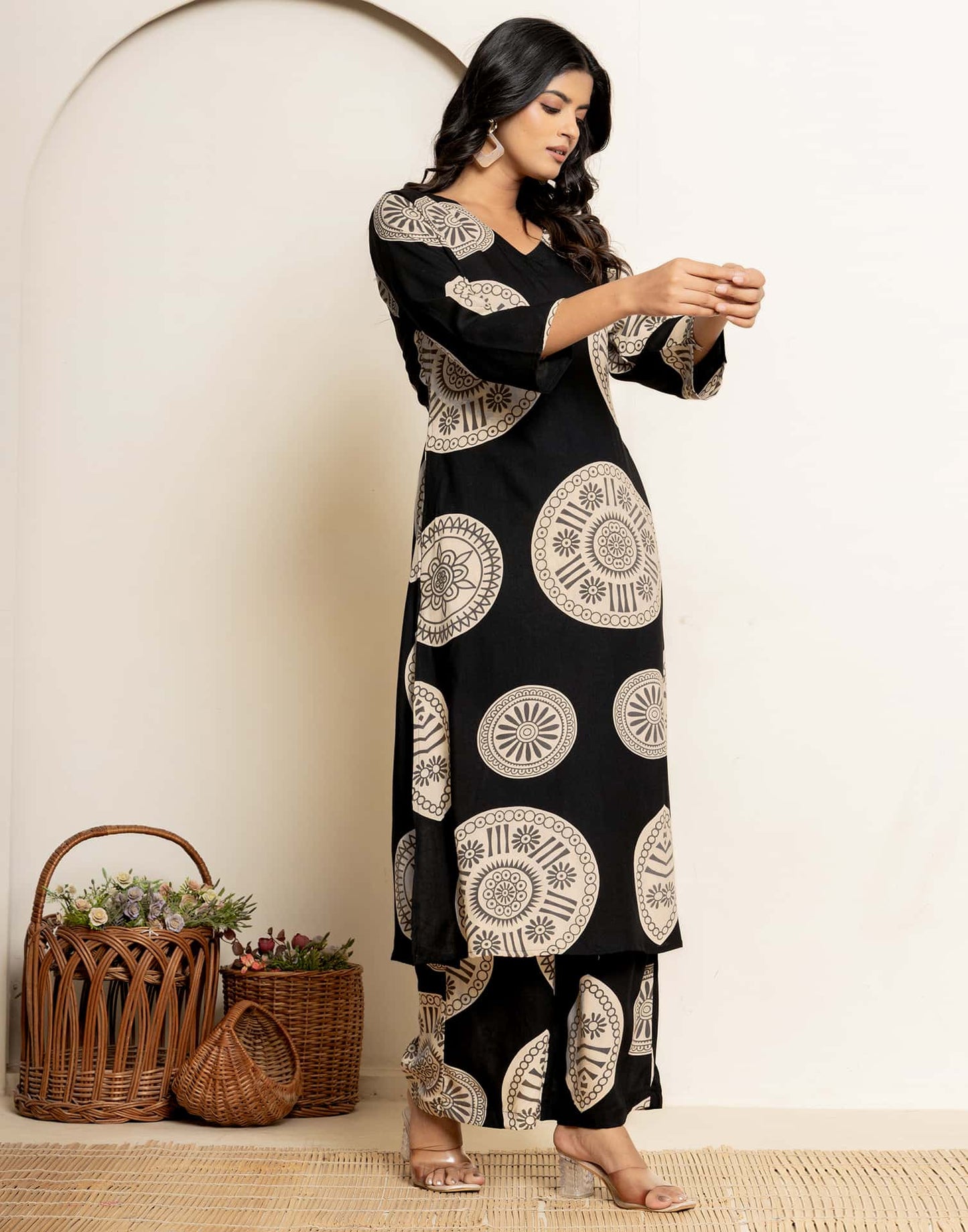 Cotton Printed V-Neck Co-ord Set