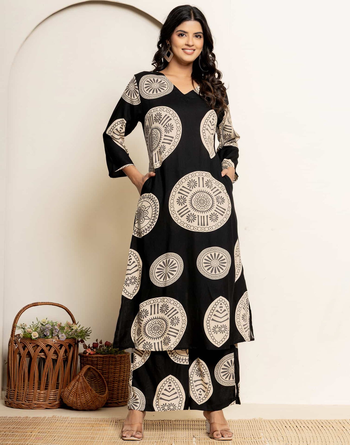 Cotton Printed V-Neck Co-ord Set