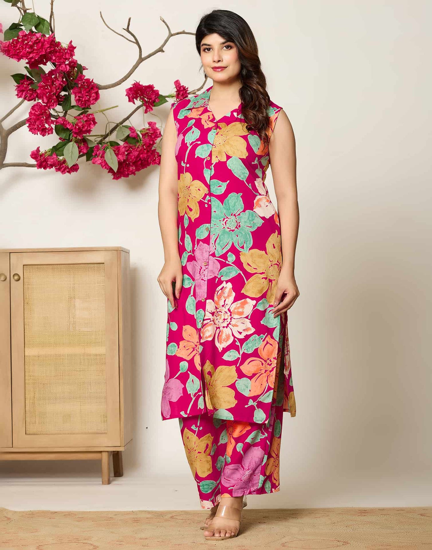 Rayon Printed V-Neck Co-ord Set