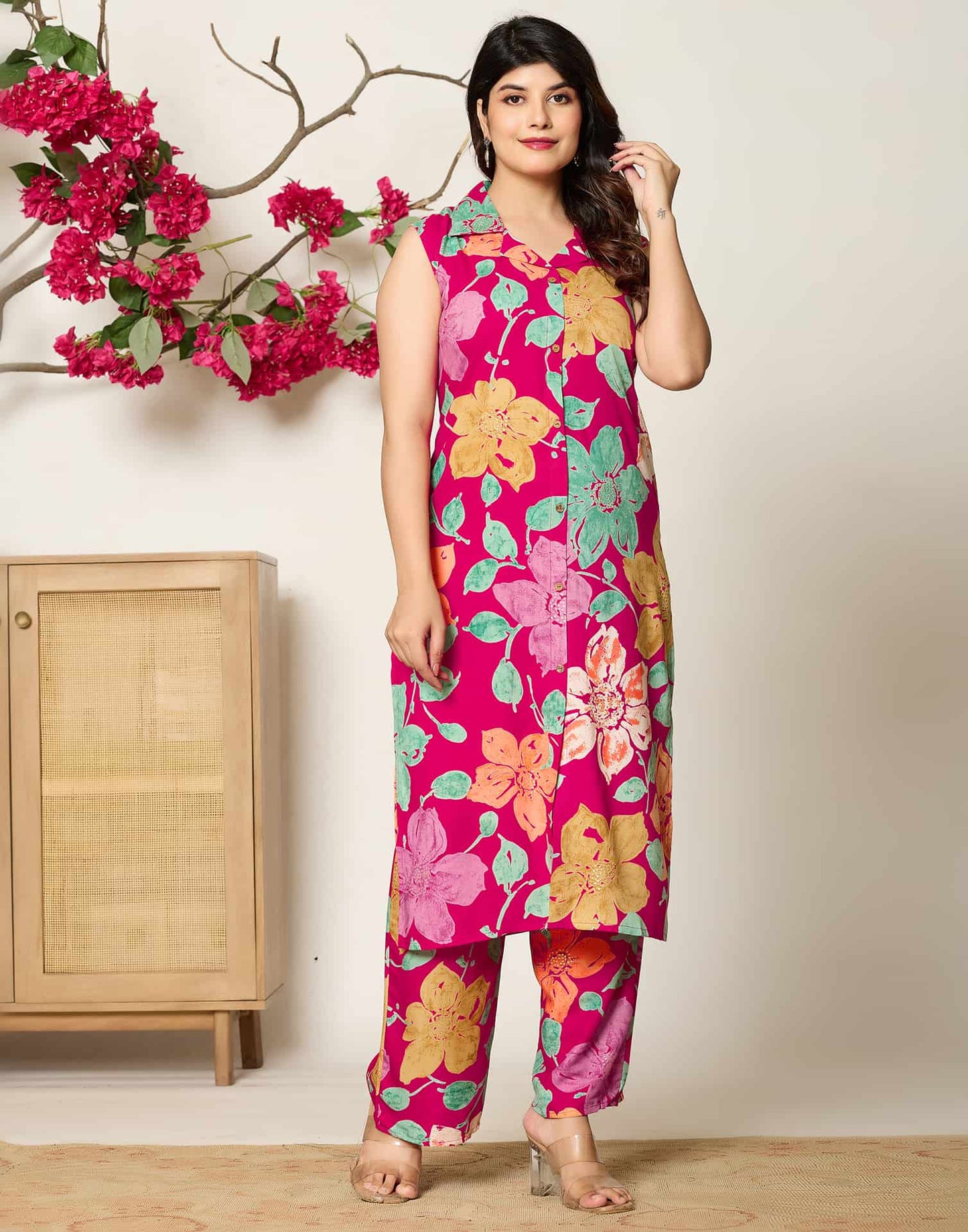 Rayon Printed V-Neck Co-ord Set