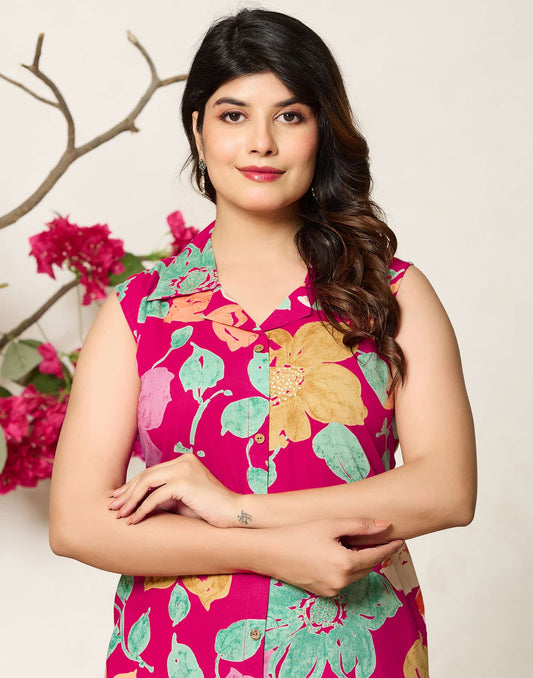 Rayon Printed V-Neck Co-ord Set