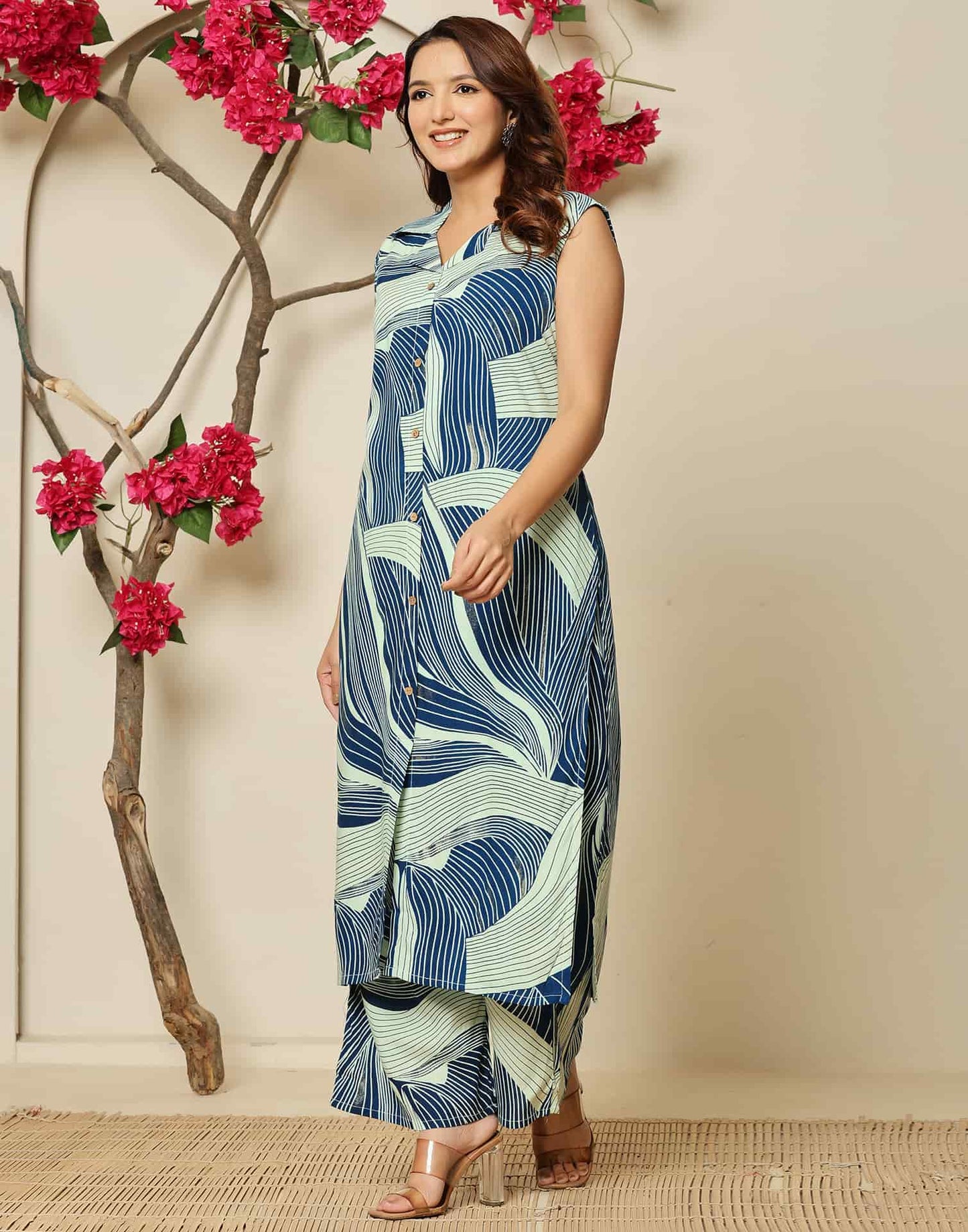 Rayon Printed V-Neck Co-ord Set