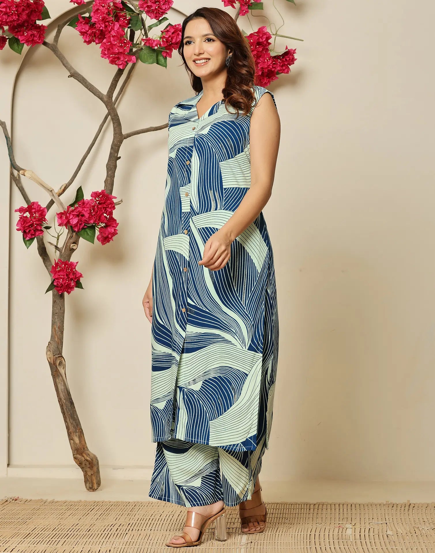 Rayon Printed V-Neck Co-ord Set