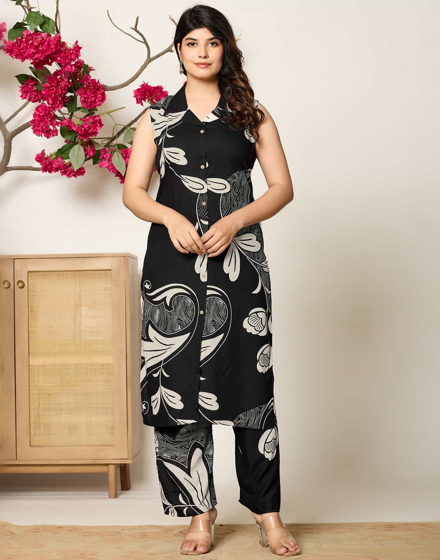 Rayon Printed V-Neck Co-ord Set