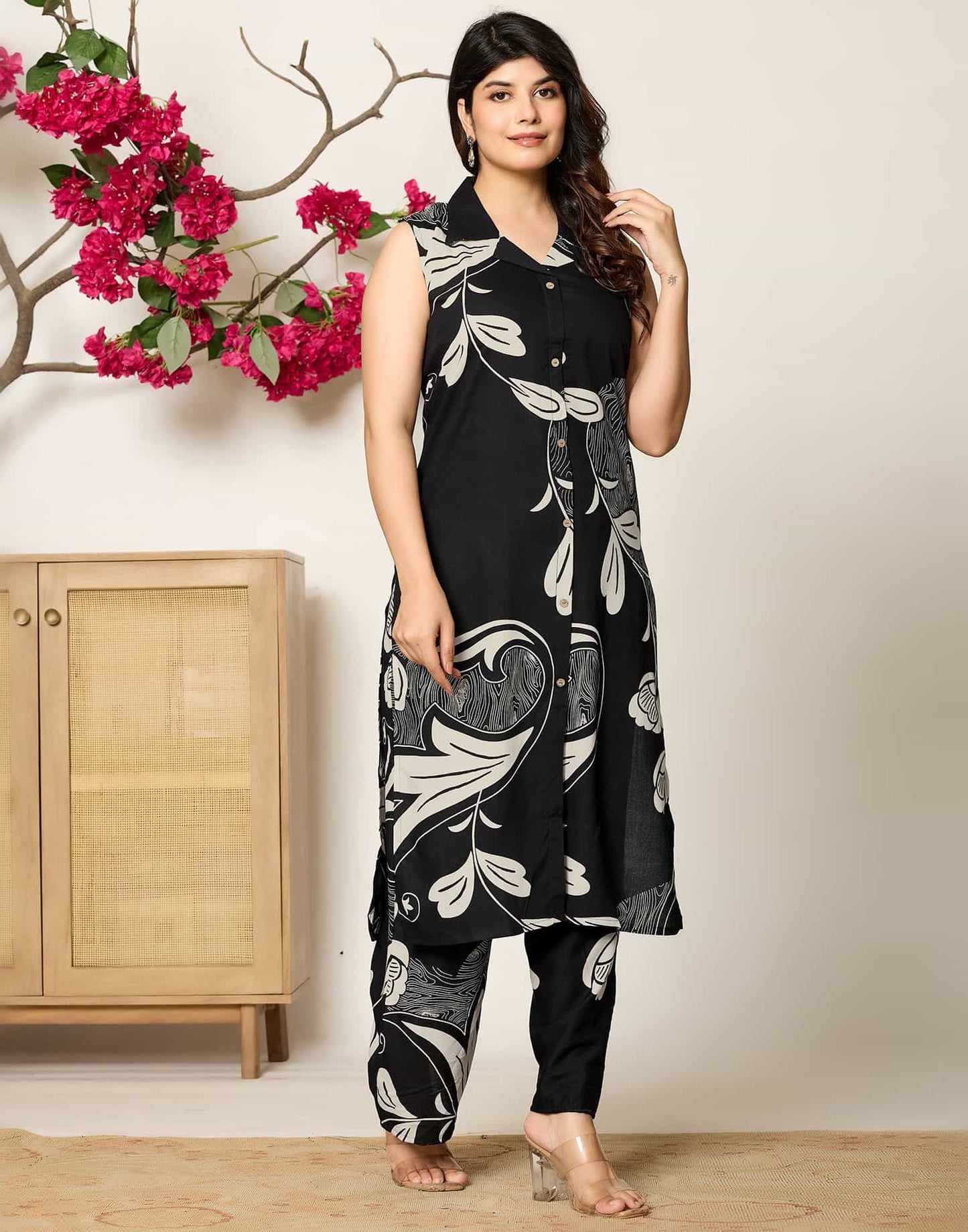 Rayon Printed V-Neck Co-ord Set