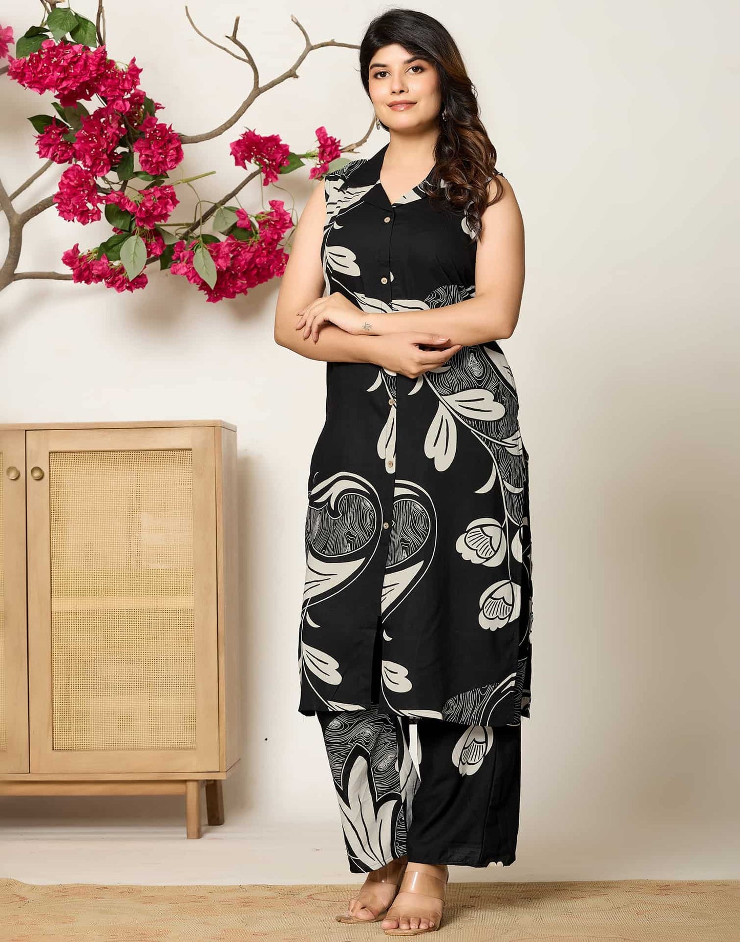 Rayon Printed V-Neck Co-ord Set