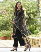 Velvet Embroidered Straight 3 Piece Kurta Set