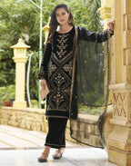 Velvet Embroidered Straight 3 Piece Kurta Set