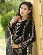 Velvet Embroidered Straight 3 Piece Kurta Set