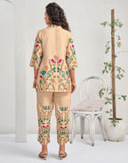 Silk Blend Printed Mandarin Collar Co-ord Set
