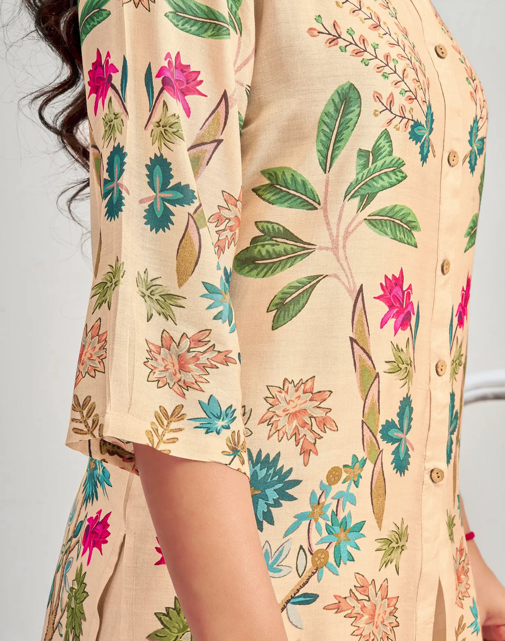 Silk Blend Printed Mandarin Collar Co-ord Set