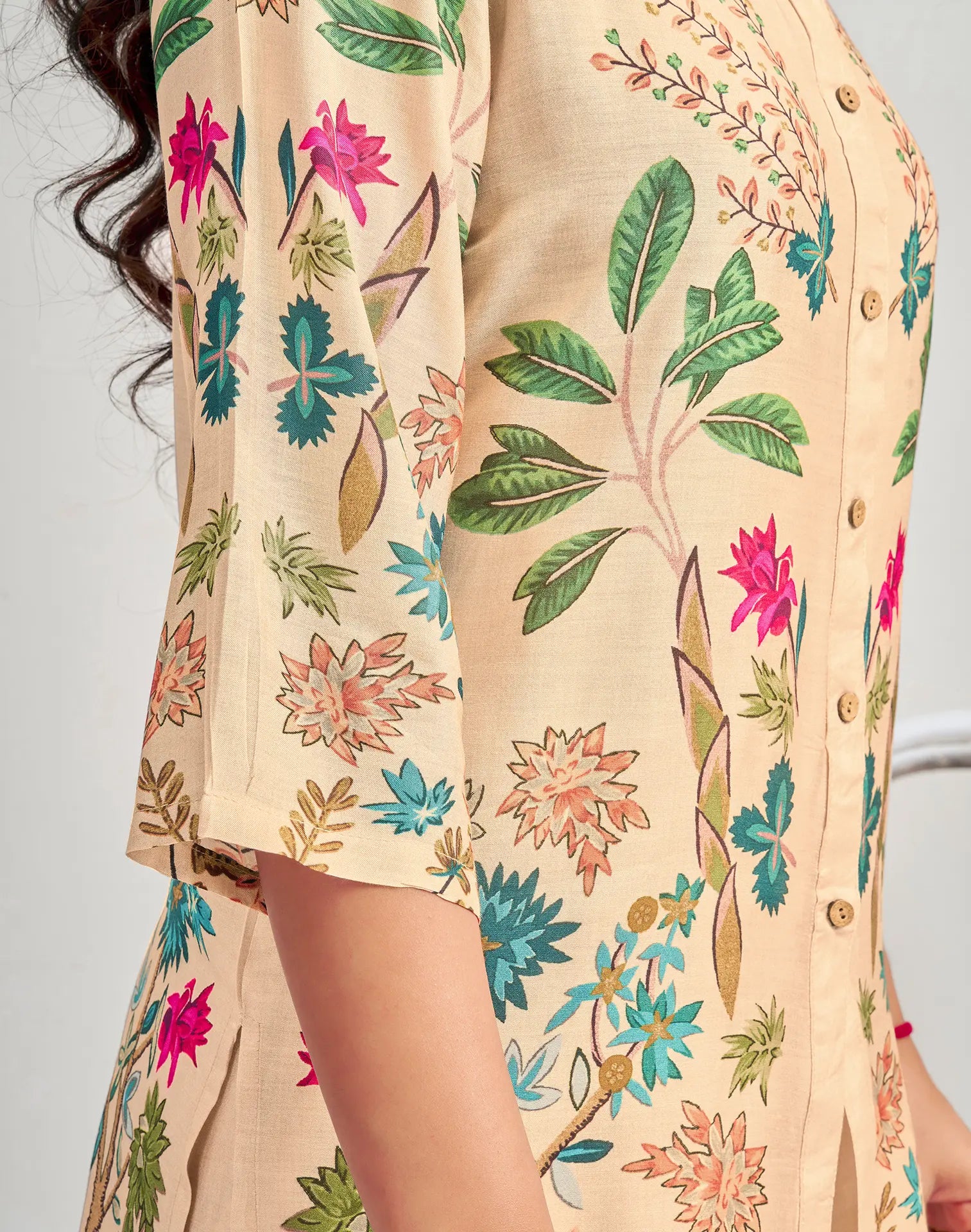 Silk Blend Printed Mandarin Collar Co-ord Set