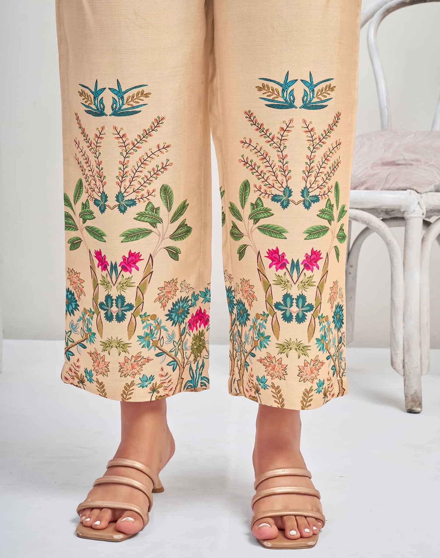 Silk Blend Printed Mandarin Collar Co-ord Set