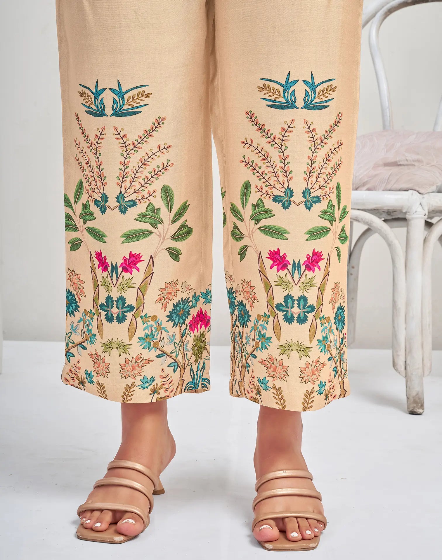 Silk Blend Printed Mandarin Collar Co-ord Set