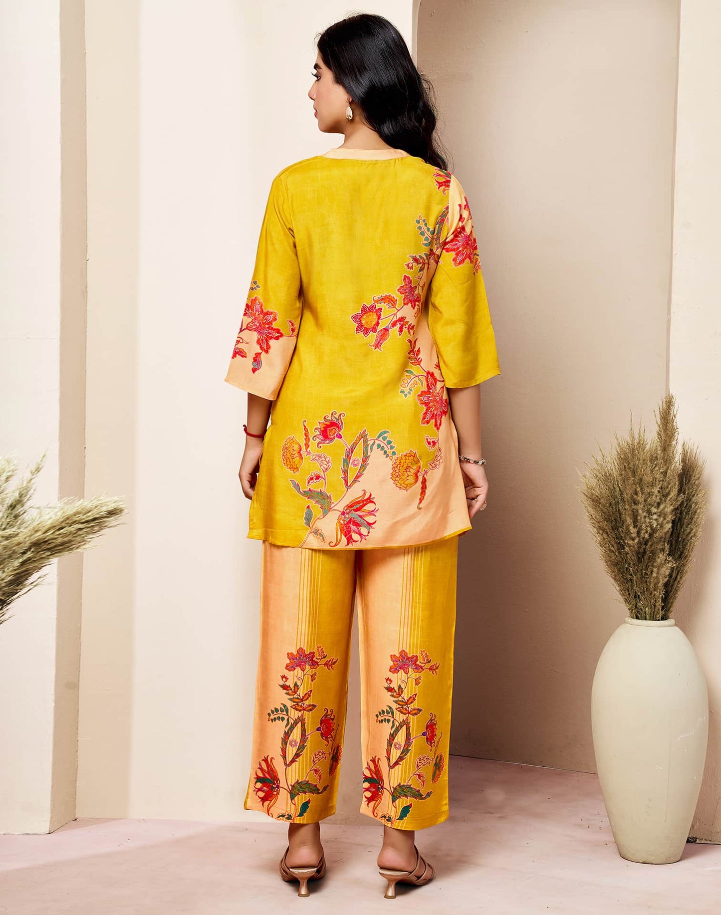 Silk Blend Printed V-Neck Co-ord Set