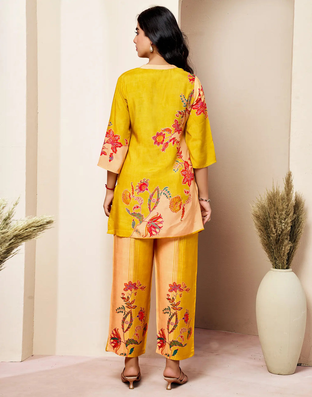 Silk Blend Printed V-Neck Co-ord Set