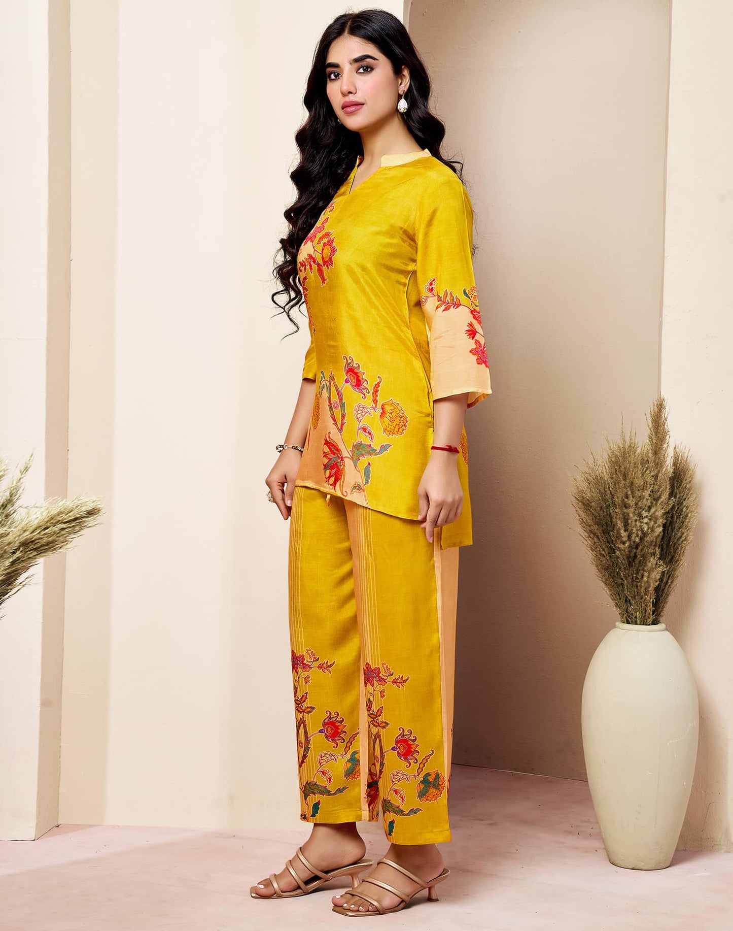 Silk Blend Printed V-Neck Co-ord Set