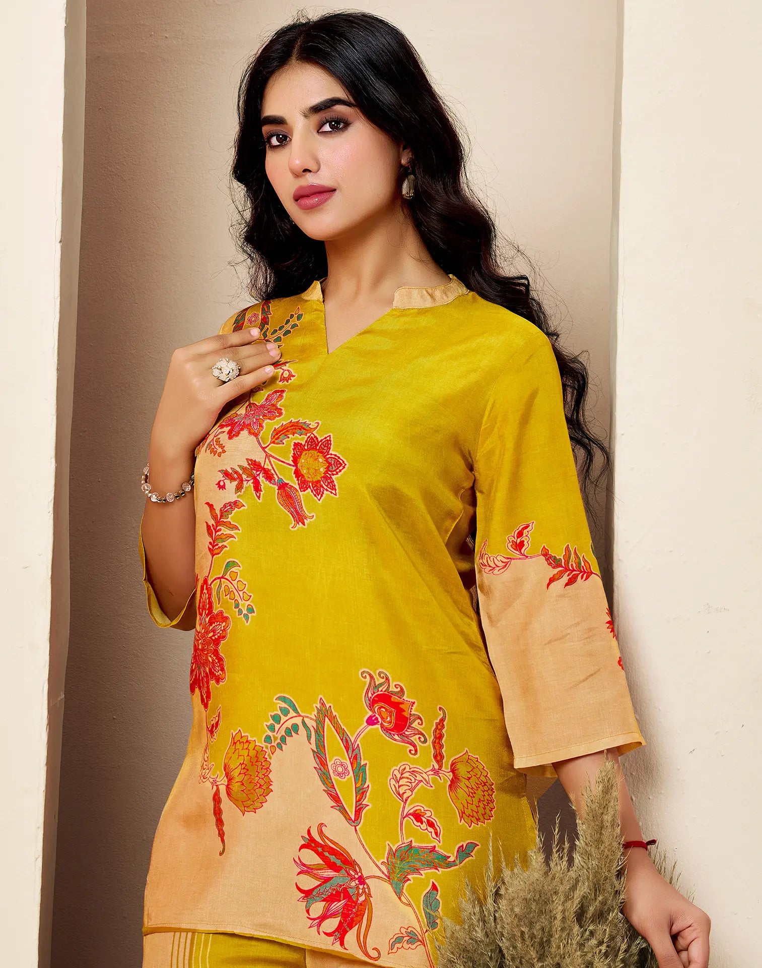 Silk Blend Printed V-Neck Co-ord Set