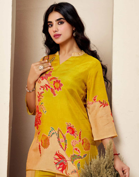 Silk Blend Printed V-Neck Co-ord Set