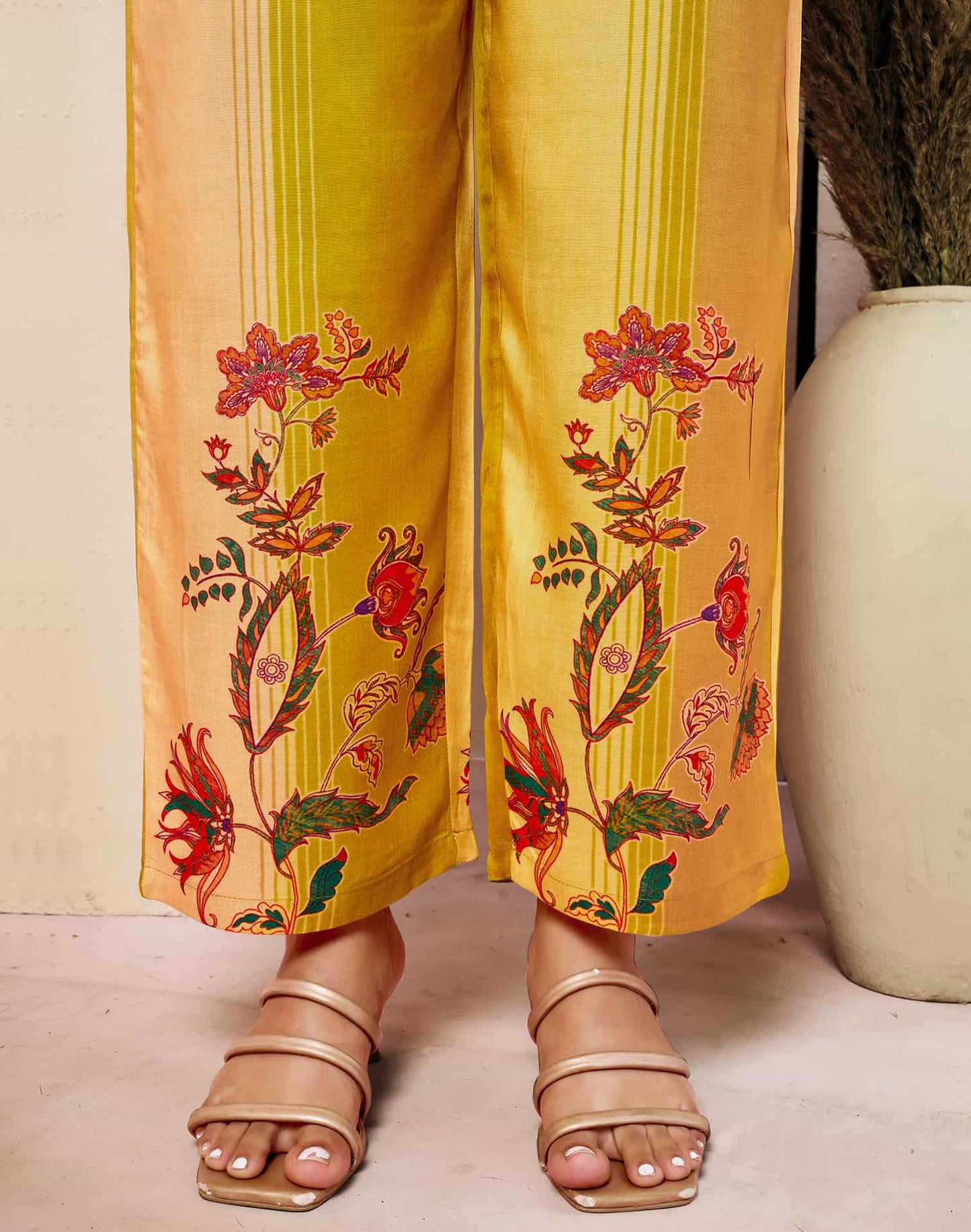 Silk Blend Printed V-Neck Co-ord Set