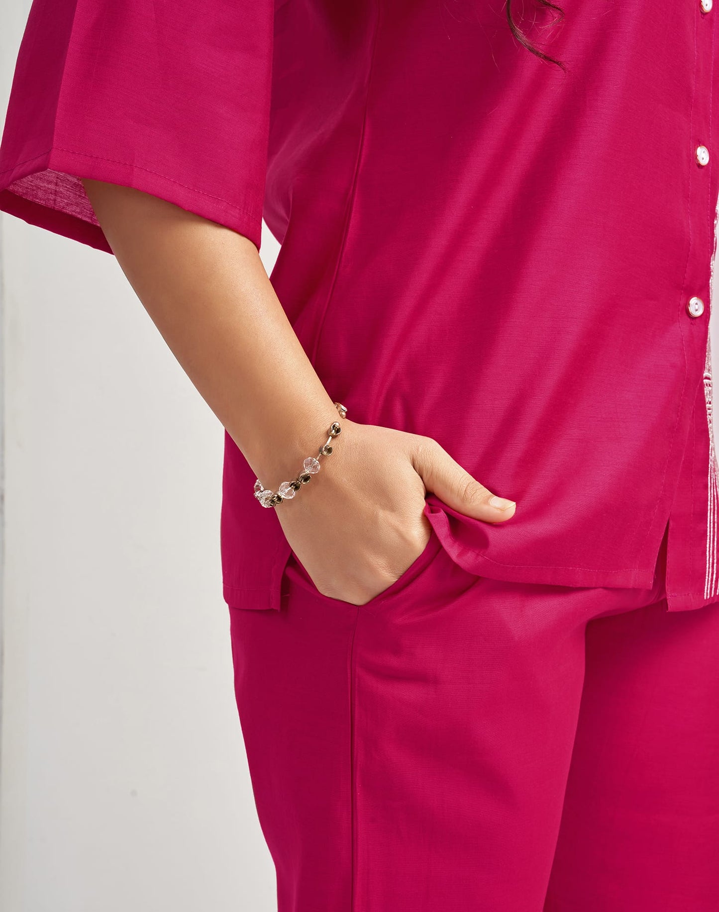 Silk Blend Plain Collared Neck Co-ord Set