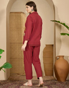 Skylee Cotton Embroidered Spread Neck Co-ord Set For Woman