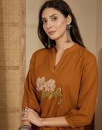 Skylee Cotton Embroidered Mandarin Collar Co-ord Set For Woman