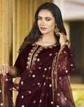 Velvet Embroidered Straight 3 Piece Kurta Set
