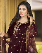 Velvet Embroidered Straight 3 Piece Kurta Set