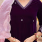 Affordable Wine velvet kurta set with pant dupatta and dupatta