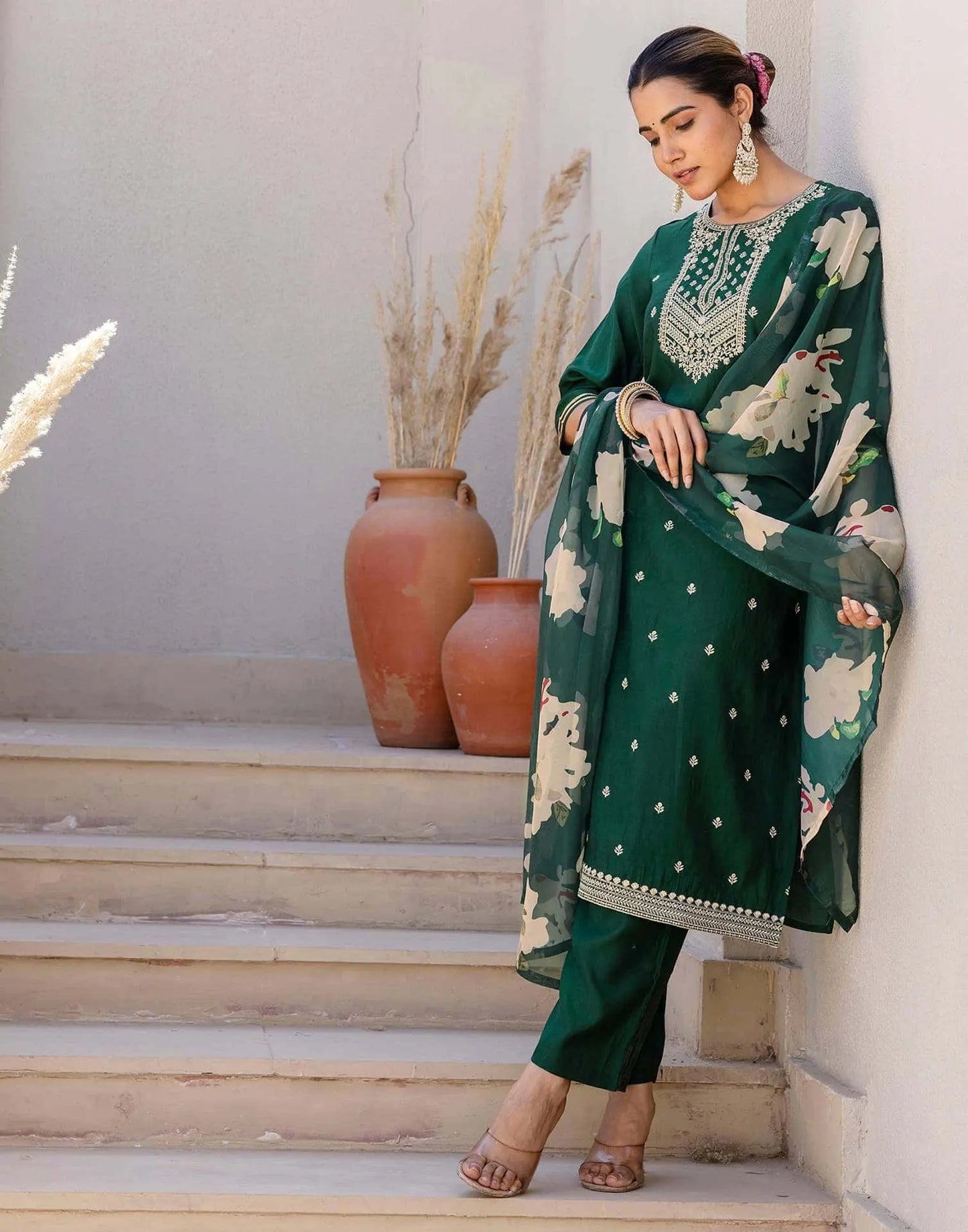 Silk Embroidery, Sequins Work and Gota Lace Straight Kurta with Pant & Dupatta