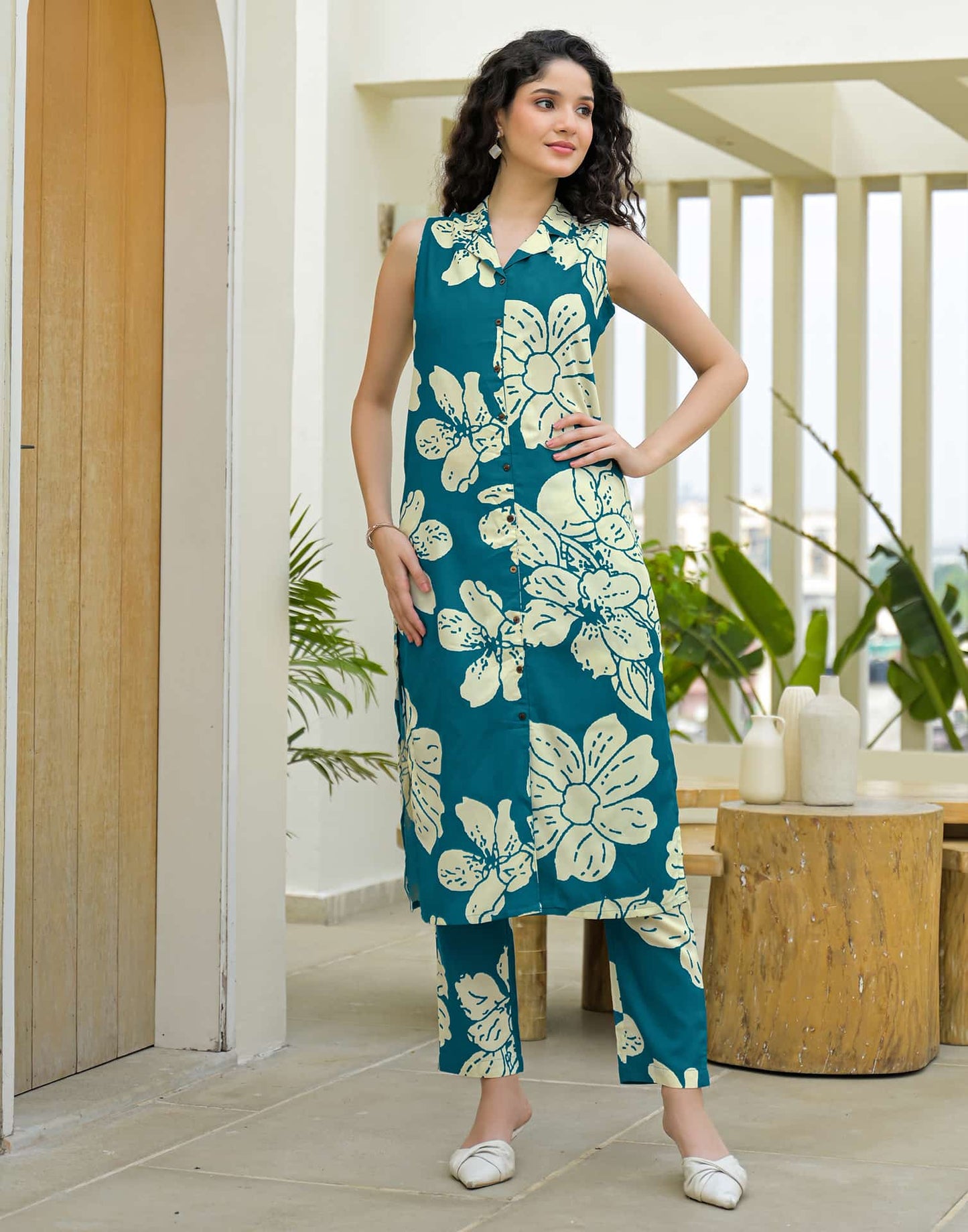 Rayon Printed V-Neck Co-ord Set