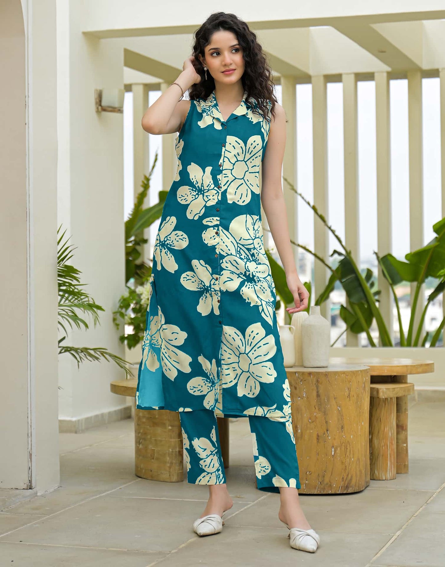 Rayon Printed V-Neck Co-ord Set