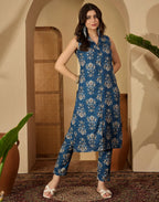 Cotton Blend Printed V-Neck Co-ord Set