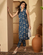 Cotton Blend Printed V-Neck Co-ord Set