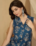 Cotton Blend Printed V-Neck Co-ord Set