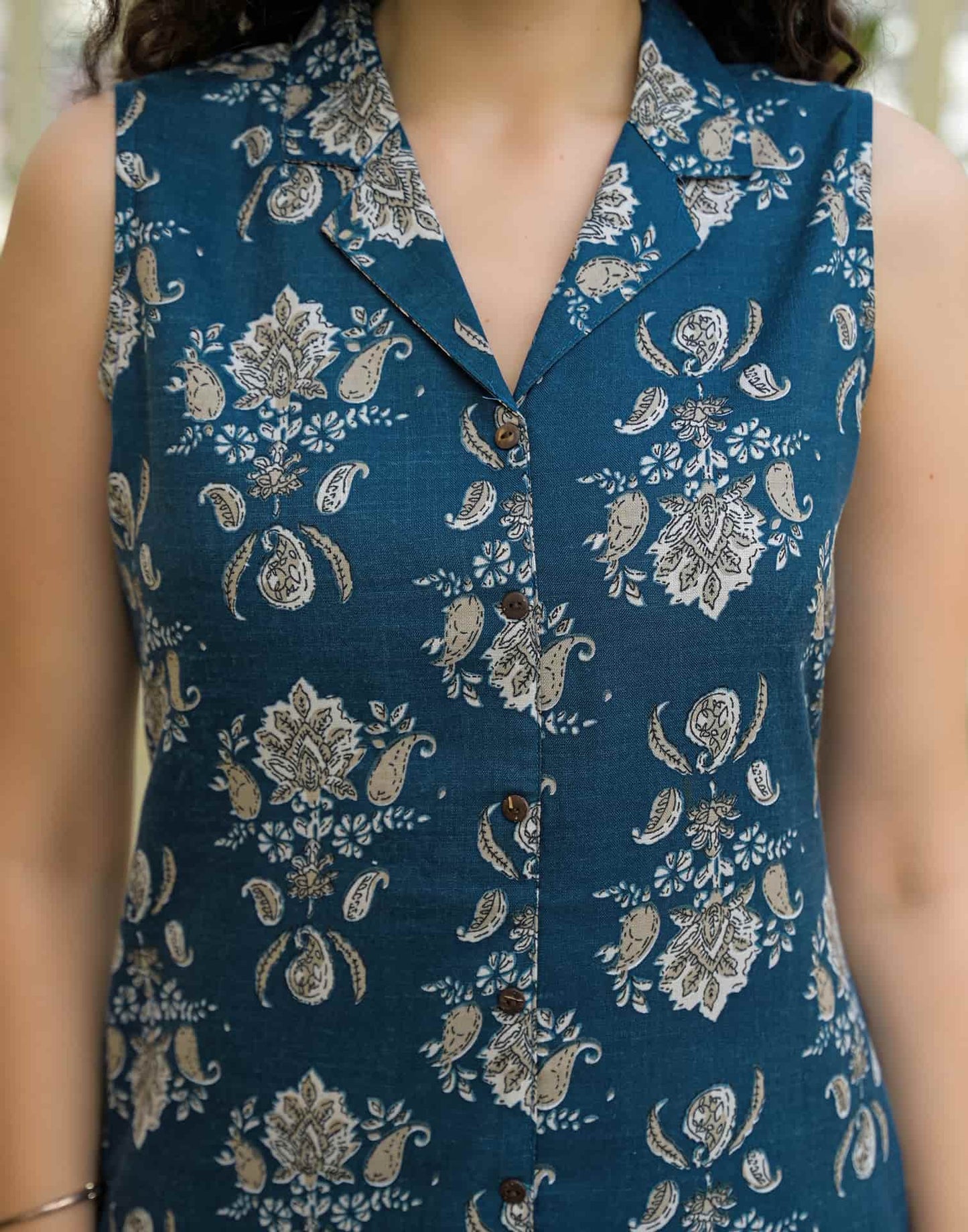 Cotton Blend Printed V-Neck Co-ord Set