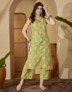 Cotton Blend Printed V-Neck Co-ord Set