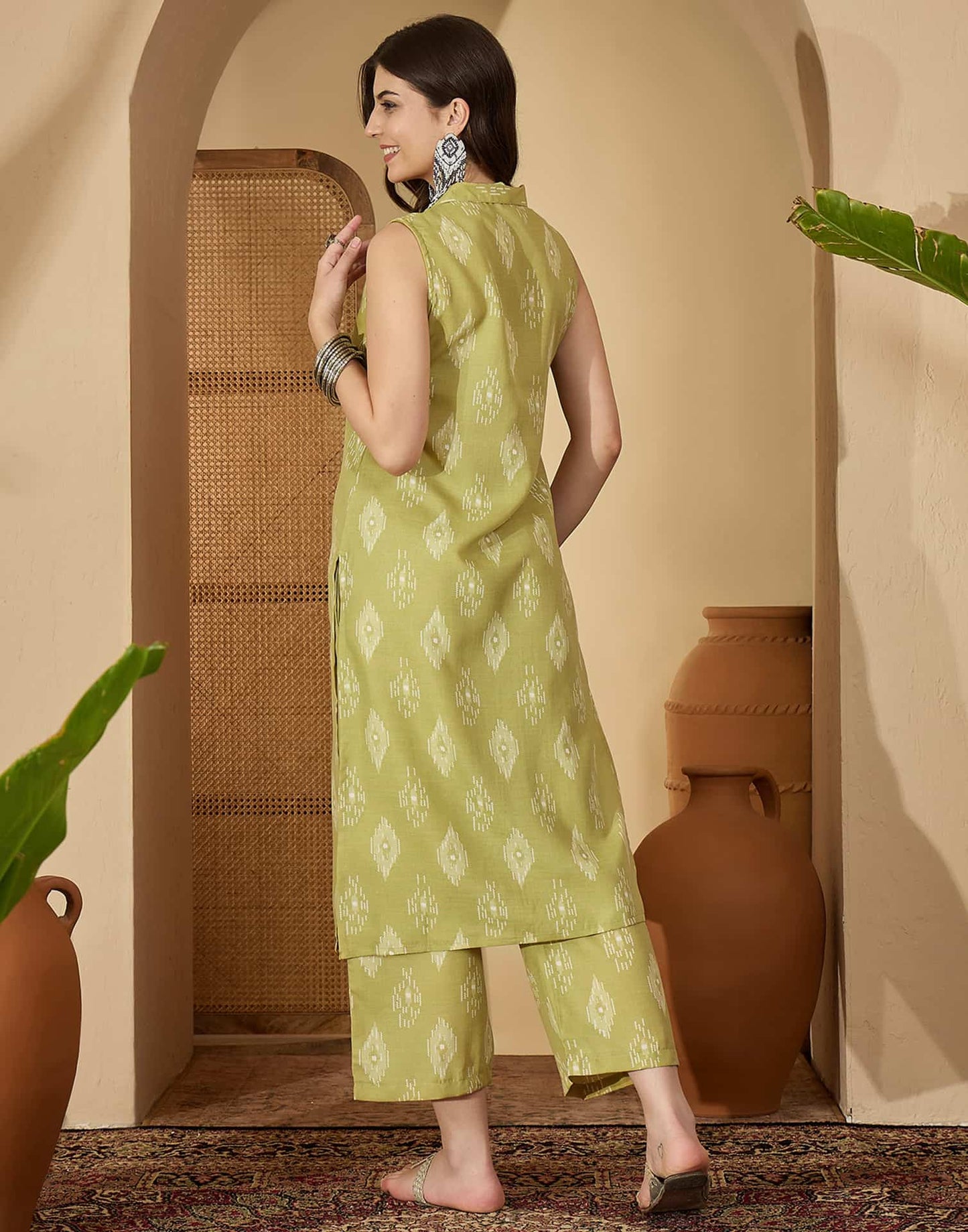 Cotton Blend Printed V-Neck Co-ord Set